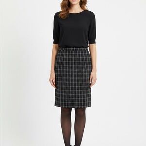 Chic Gray, Pink and White Plaid wool blend Pencil Skirt